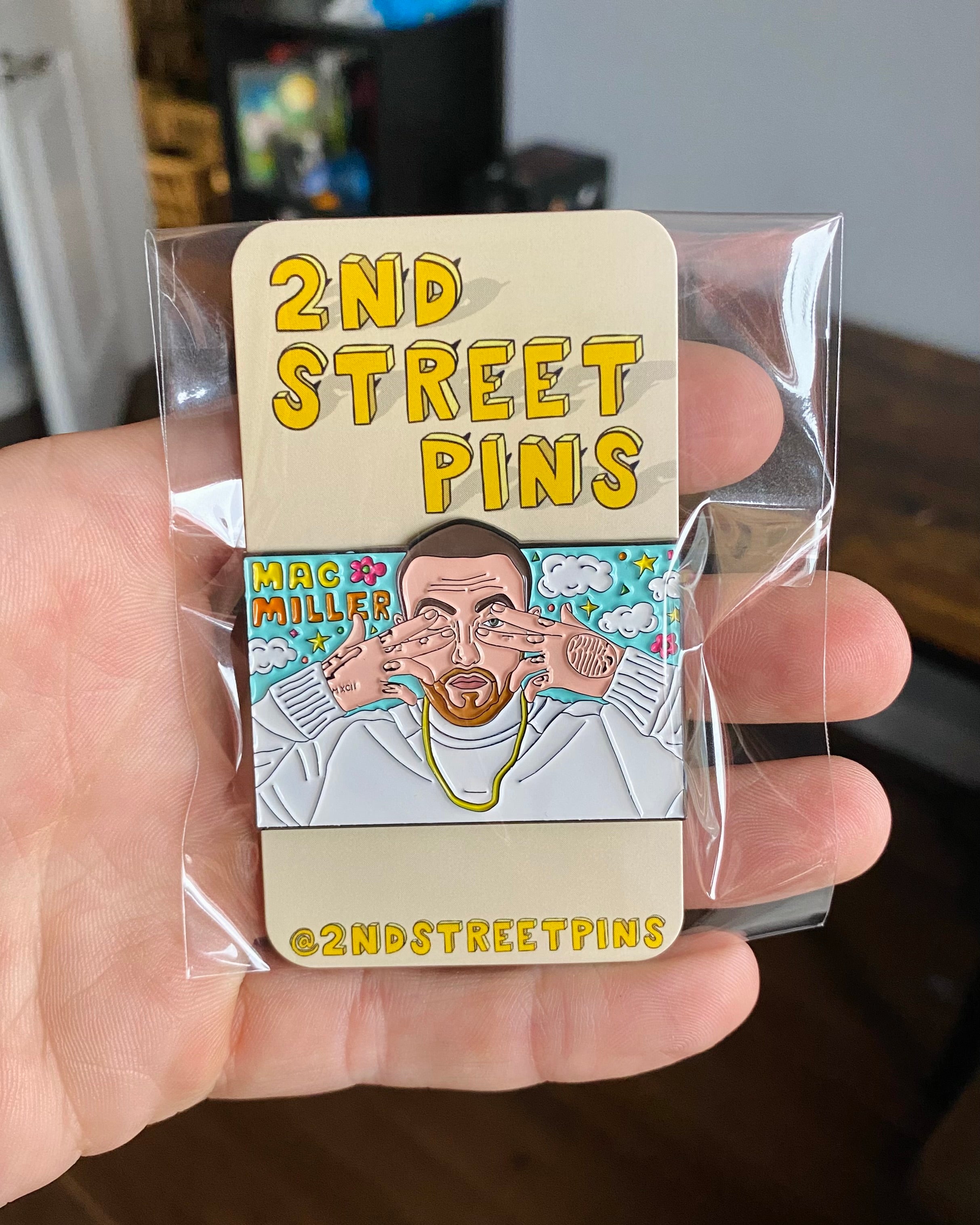 Mac Miller Dont Trip enamel pin backing card