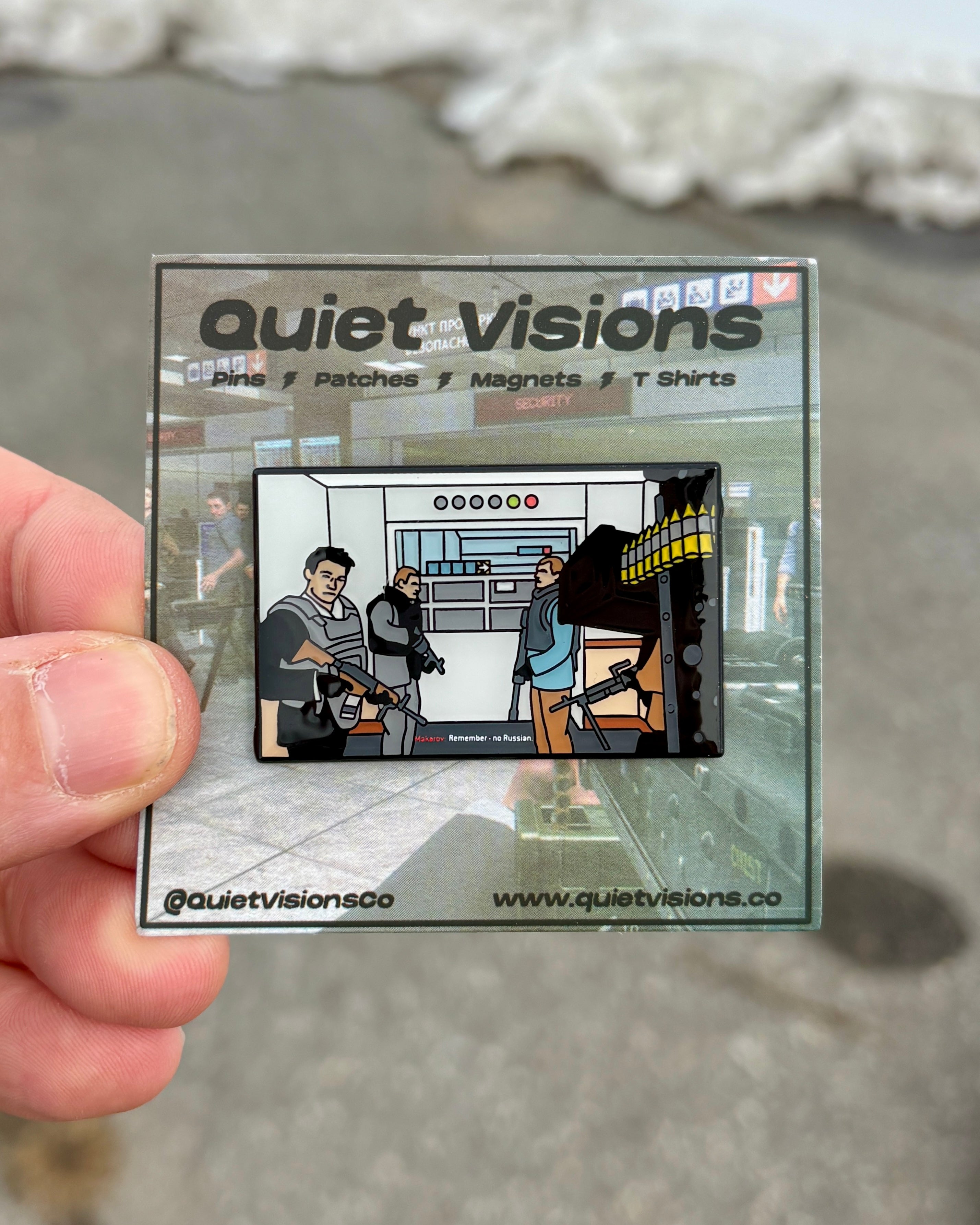 Modern Warfare 2 No Russian Enamel Pin - On Backing Card