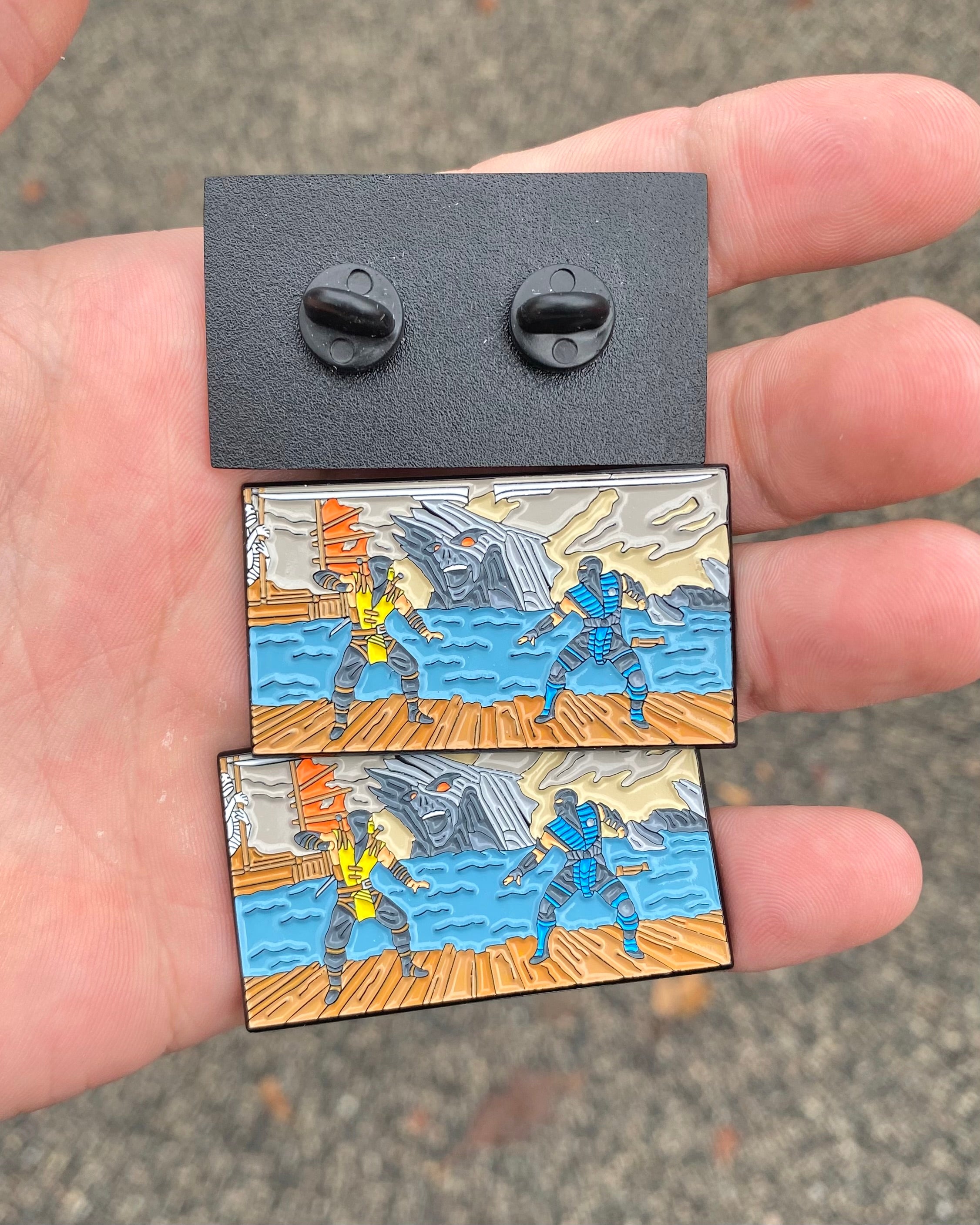 Mortal Kombat Fatality enamel pin back clasps